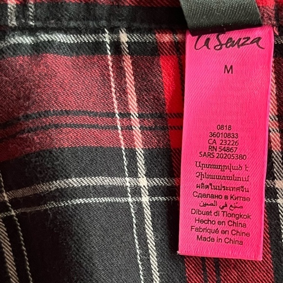 La Senza Red black Flannel Cotton night shirt night gown front button Pyjamas M - Picture 2 of 6